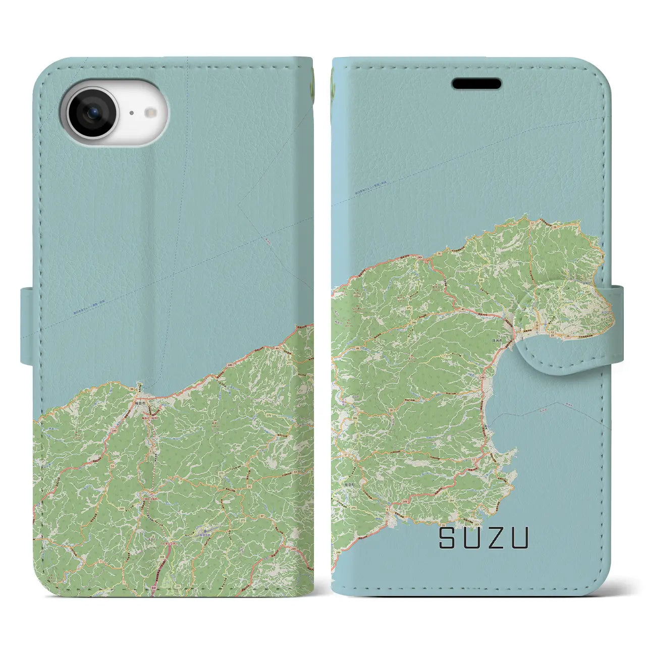 【珠洲(石川県)】地図柄iPhoneケース(手帳タイプ)