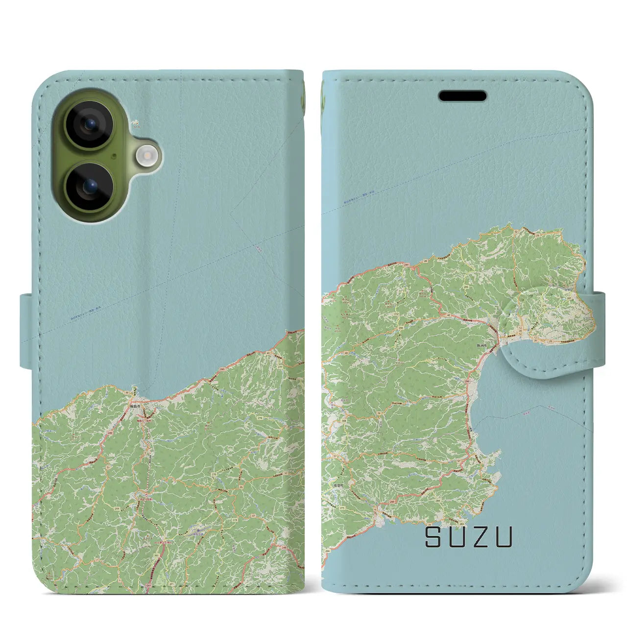 【珠洲(石川県)】地図柄iPhoneケース(手帳タイプ)