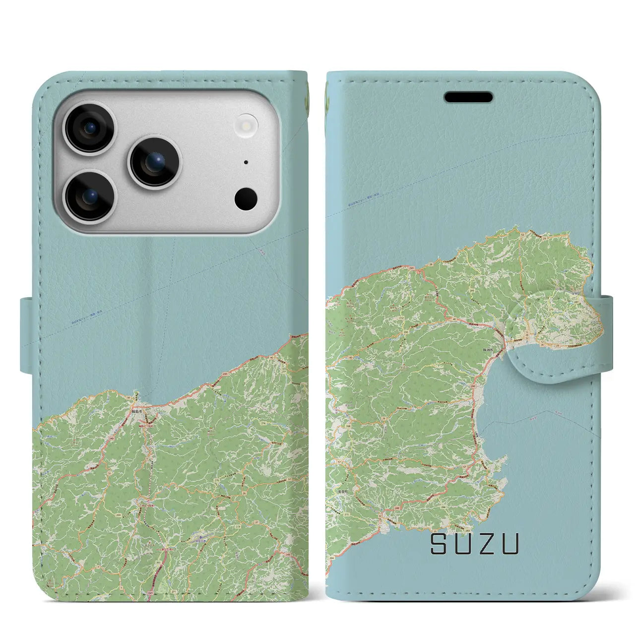 【珠洲(石川県)】地図柄iPhoneケース(手帳タイプ)