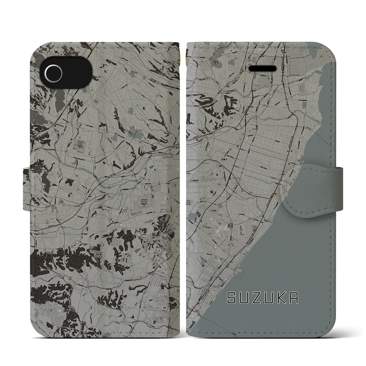 【鈴鹿(三重県)】地図柄iPhoneケース(手帳タイプ)モノトーン・iPhone SE(第3 / 第2世代) / 8 / 7 / 6s / 6 用