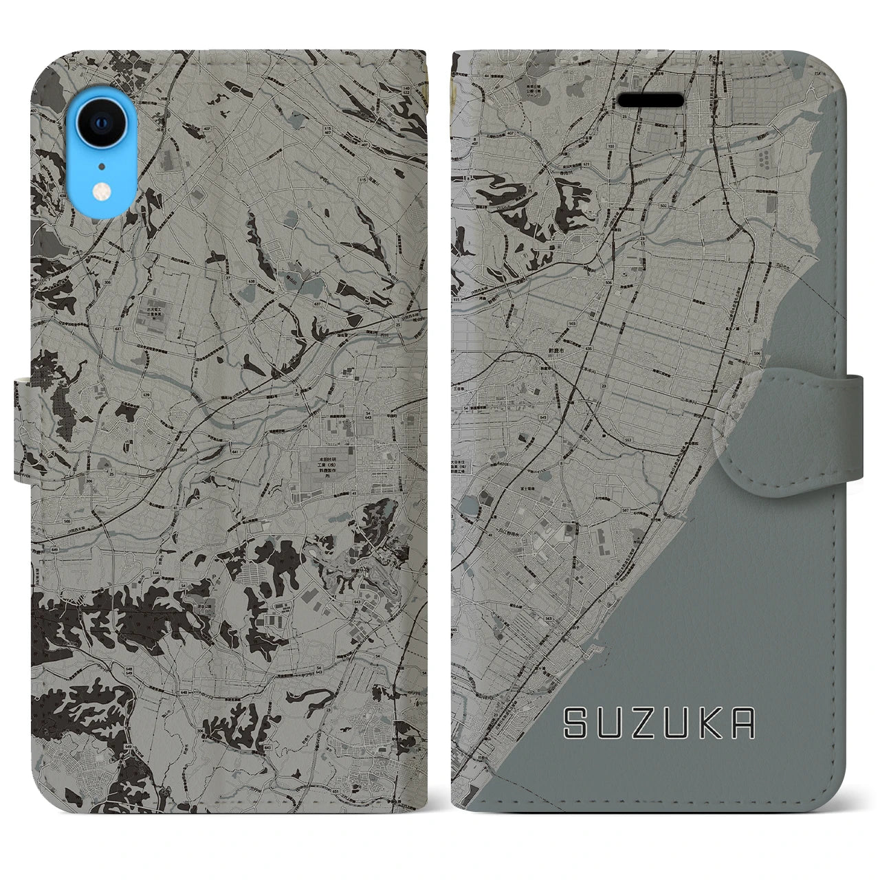 【鈴鹿(三重県)】地図柄iPhoneケース(手帳タイプ)モノトーン・iPhone XR 用