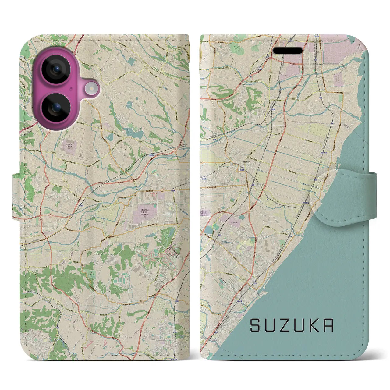 【鈴鹿(三重県)】地図柄iPhoneケース(手帳タイプ)ナチュラル・iPhone 16 Pro 用