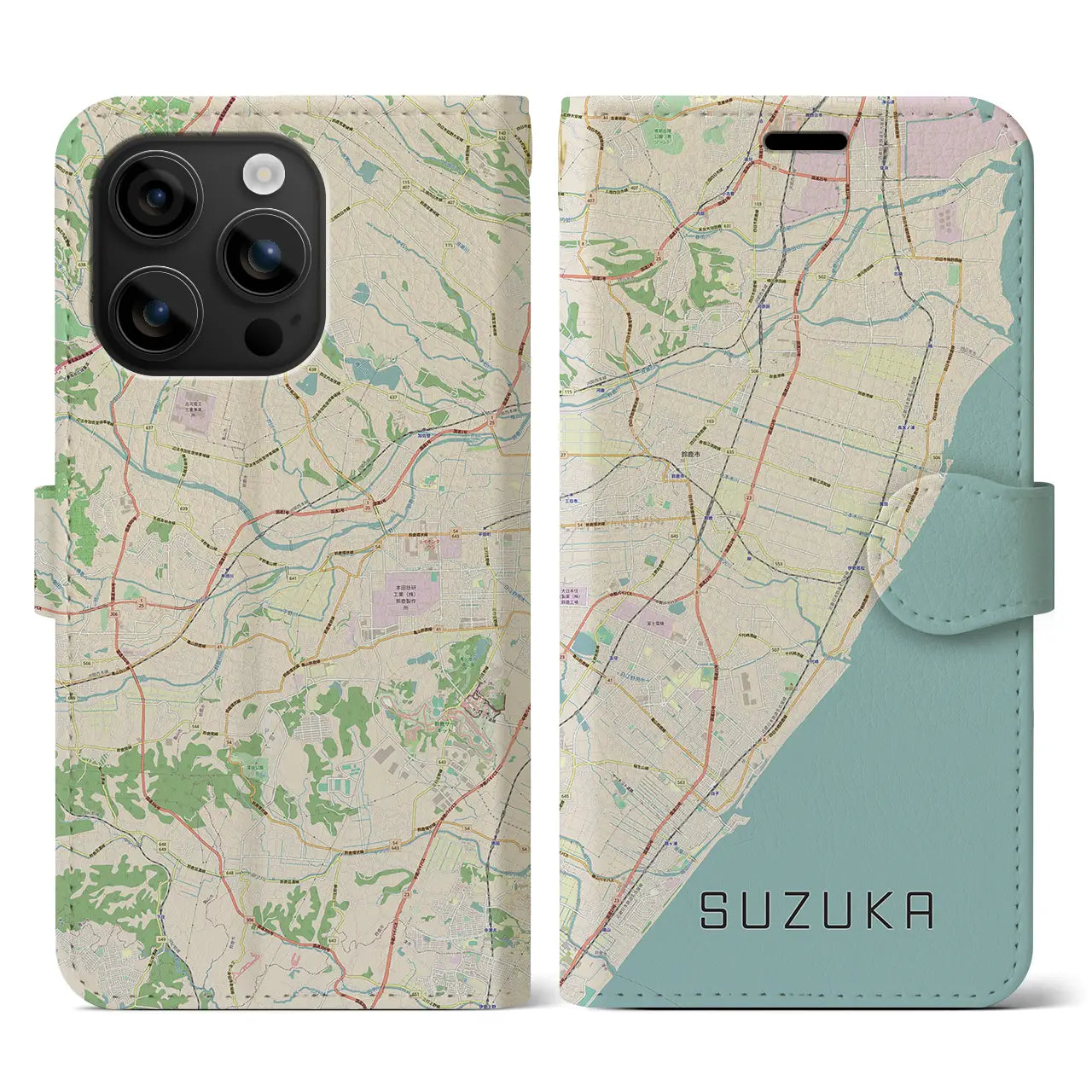 【鈴鹿(三重県)】地図柄iPhoneケース(手帳タイプ)ナチュラル・iPhone 16 用