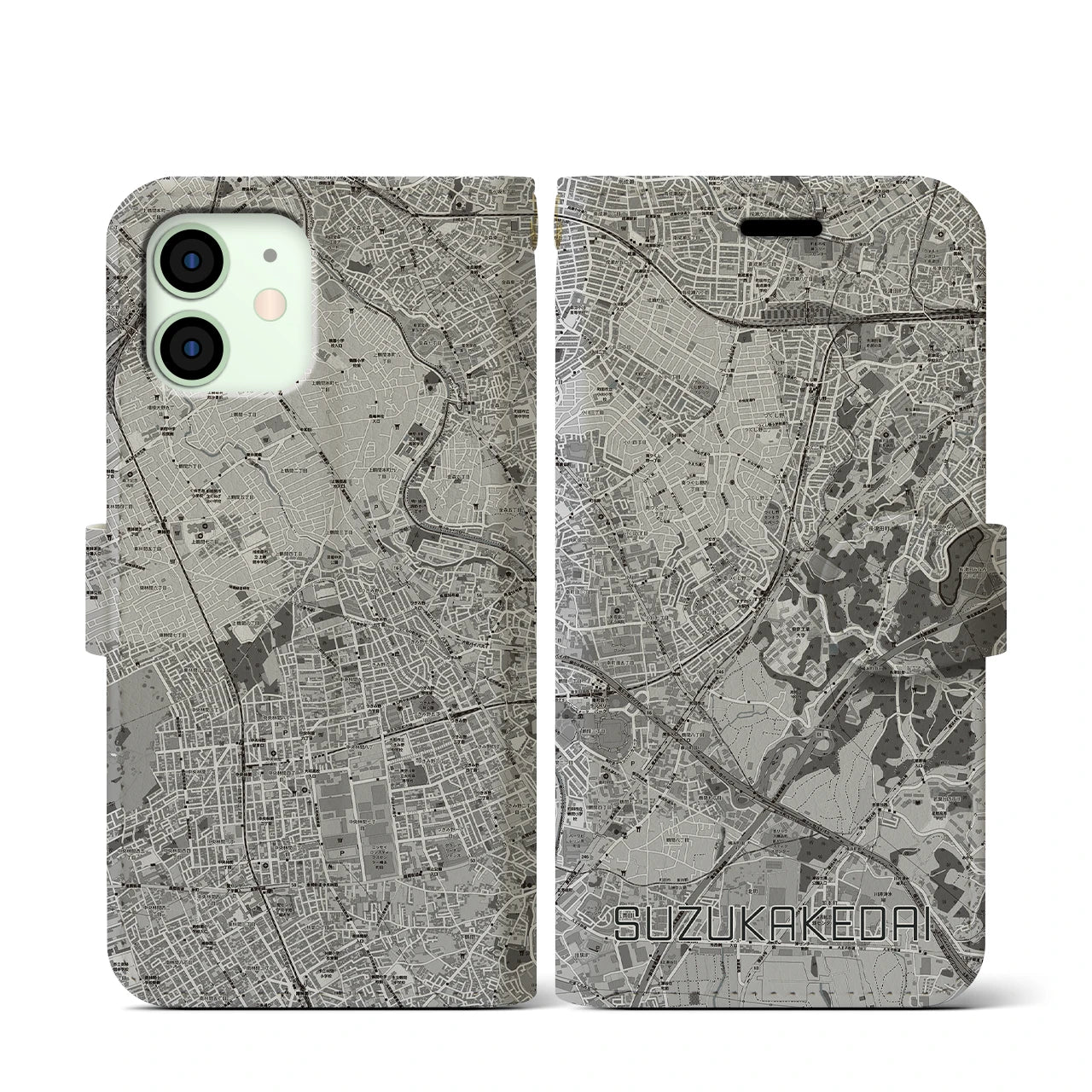 【すずかけ台(東京都)】地図柄iPhoneケース(手帳タイプ)