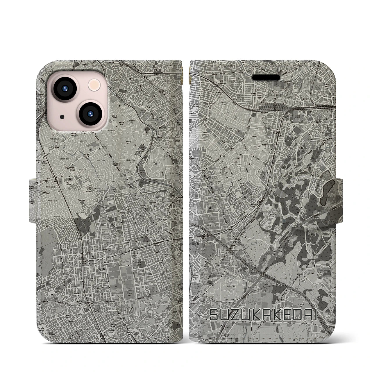 【すずかけ台(東京都)】地図柄iPhoneケース(手帳タイプ)