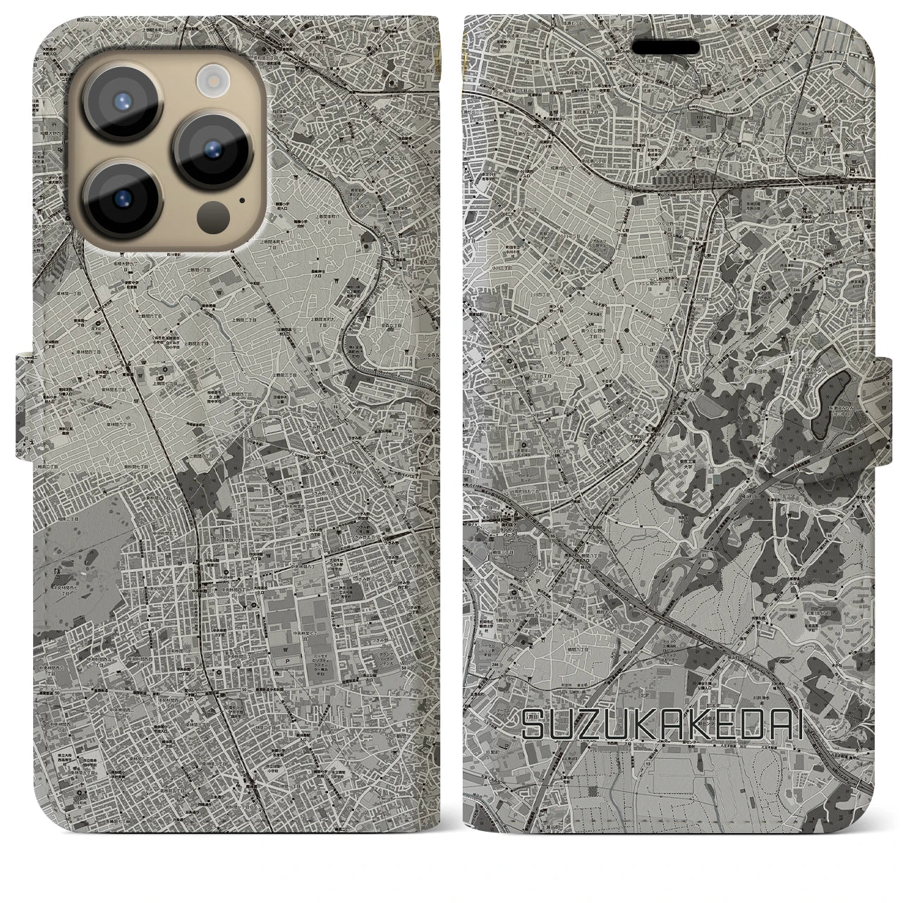 【すずかけ台(東京都)】地図柄iPhoneケース(手帳タイプ)