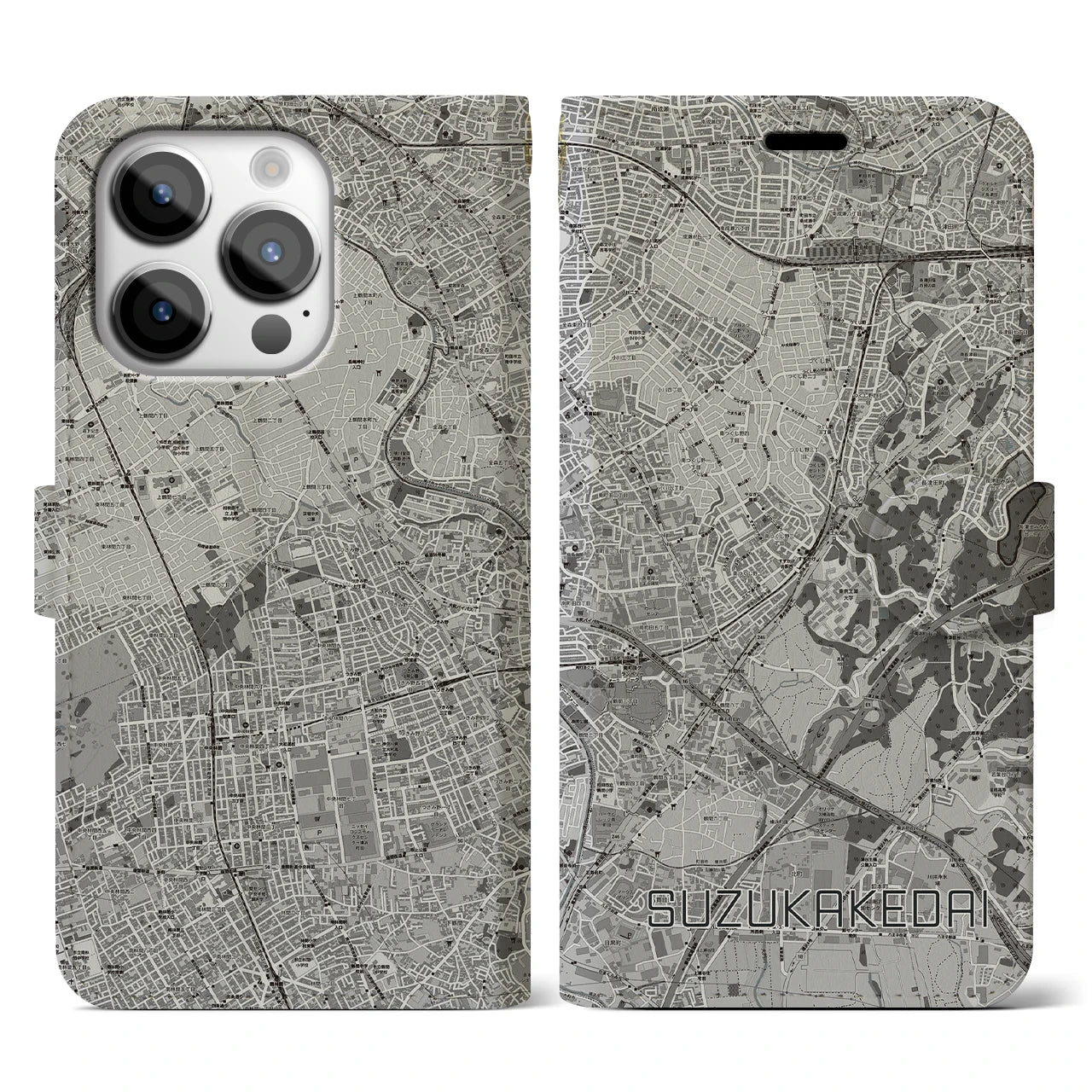 【すずかけ台(東京都)】地図柄iPhoneケース(手帳タイプ)