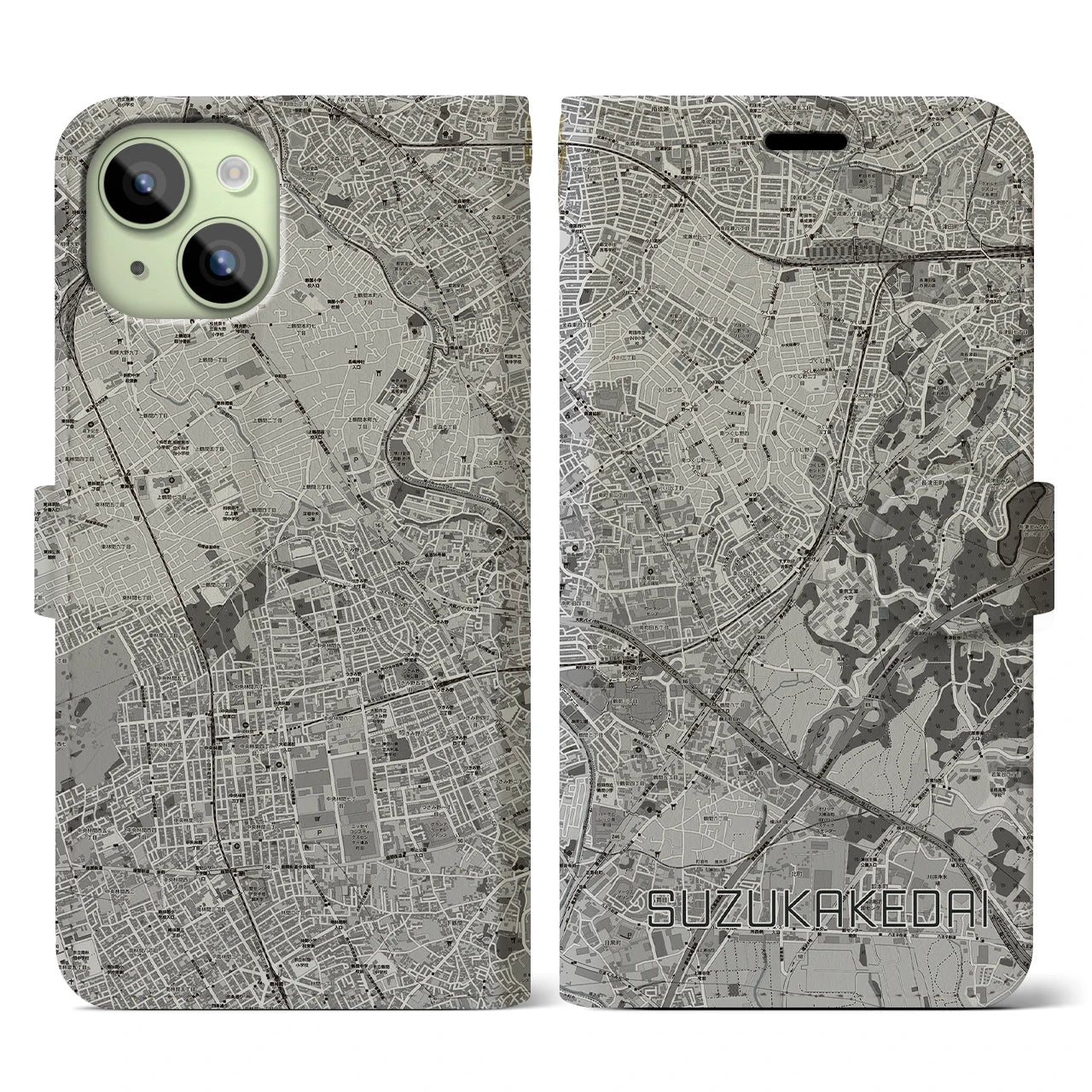 【すずかけ台(東京都)】地図柄iPhoneケース(手帳タイプ)