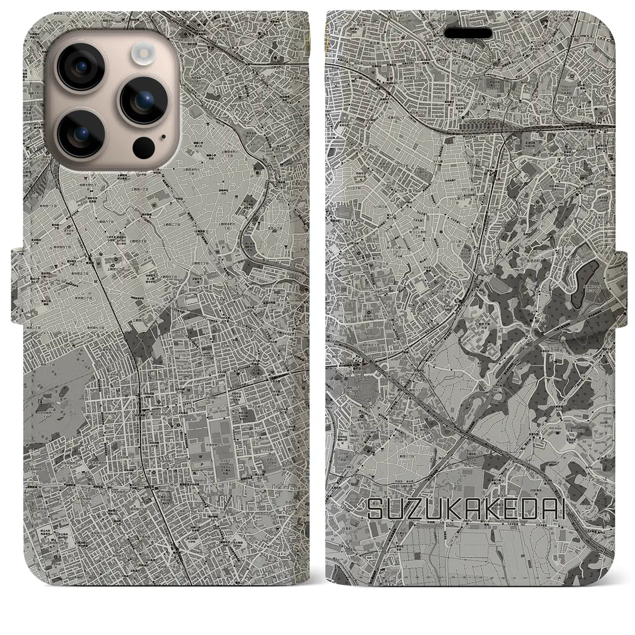 【すずかけ台(東京都)】地図柄iPhoneケース(手帳タイプ)