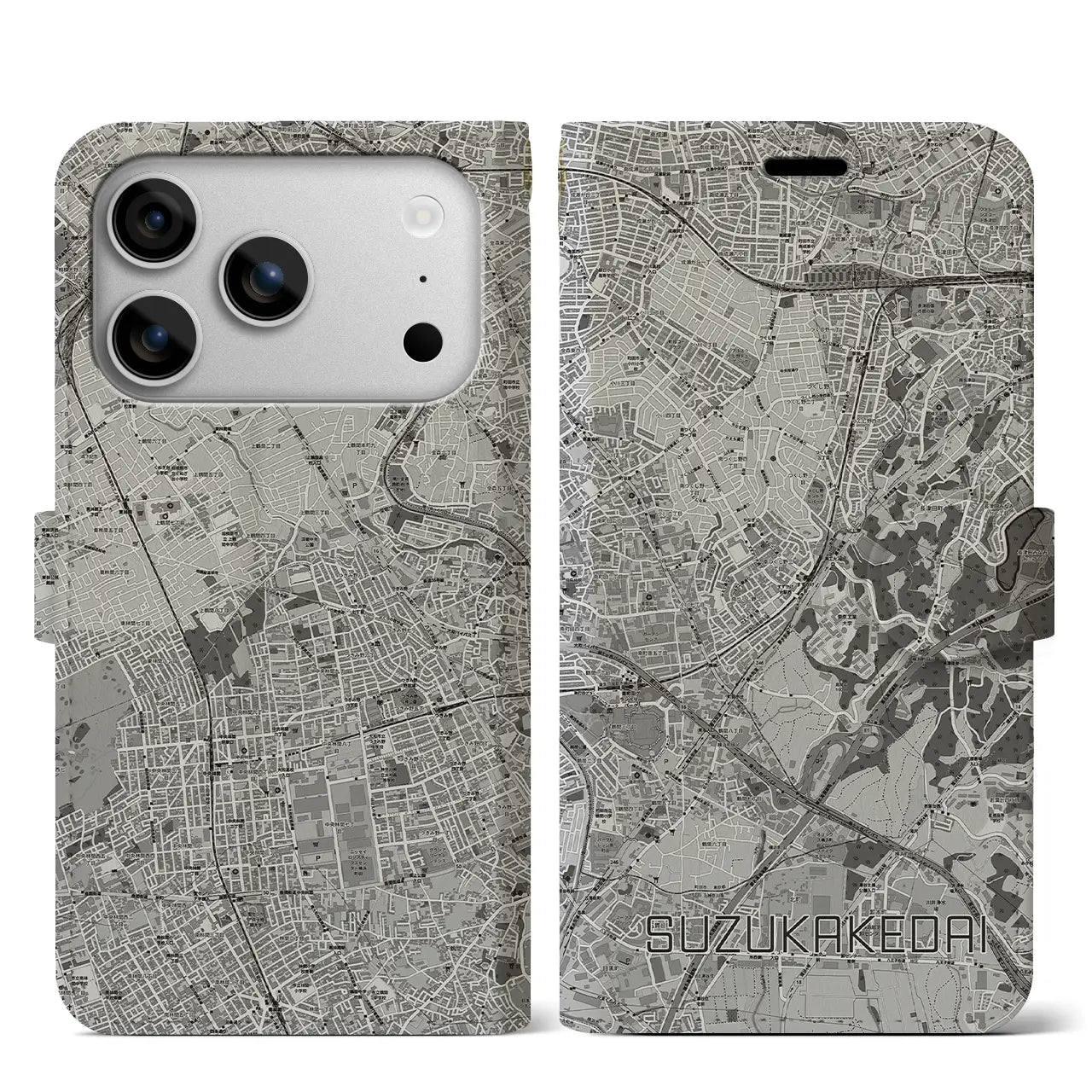 【すずかけ台(東京都)】地図柄iPhoneケース(手帳タイプ)