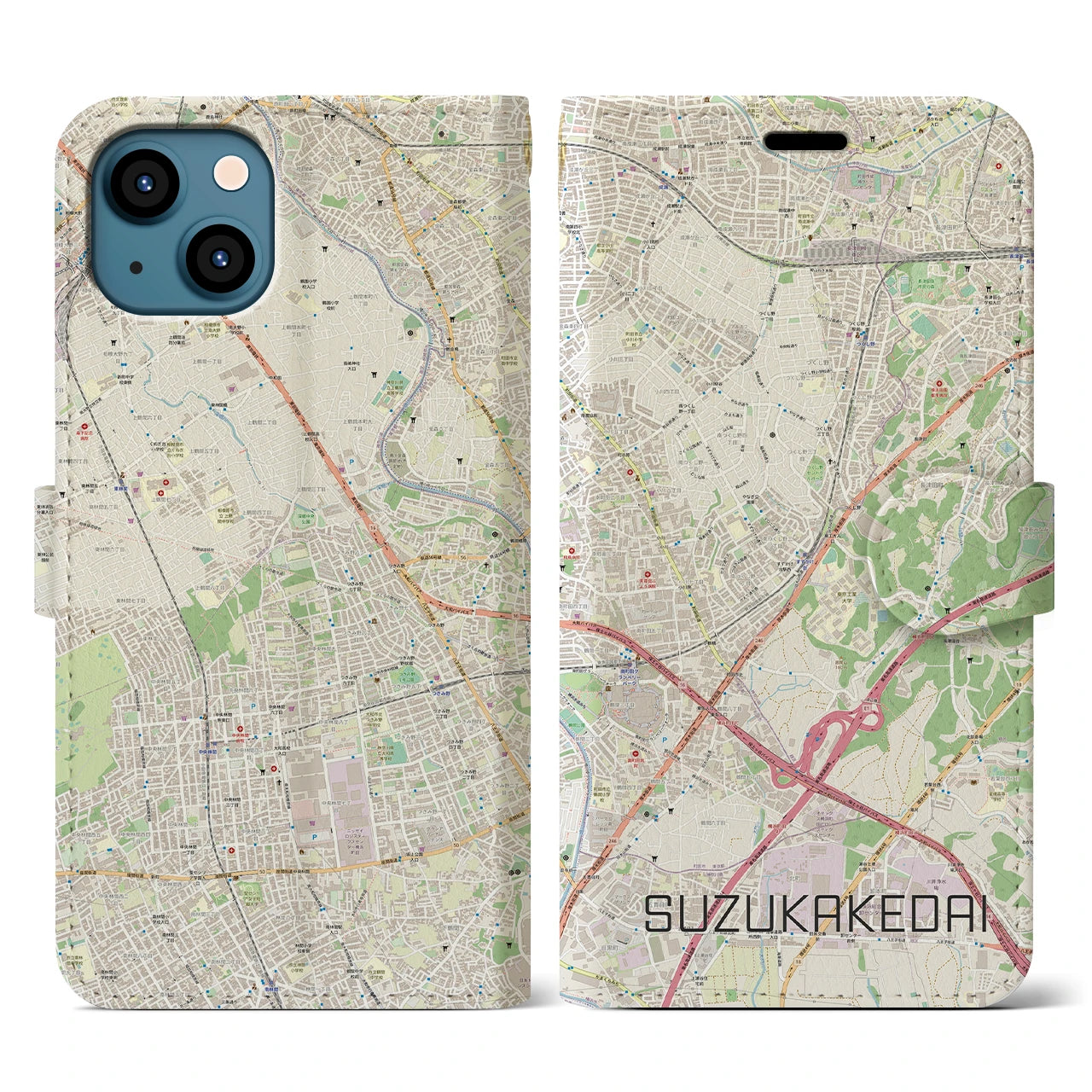 【すずかけ台(東京都)】地図柄iPhoneケース(手帳タイプ)