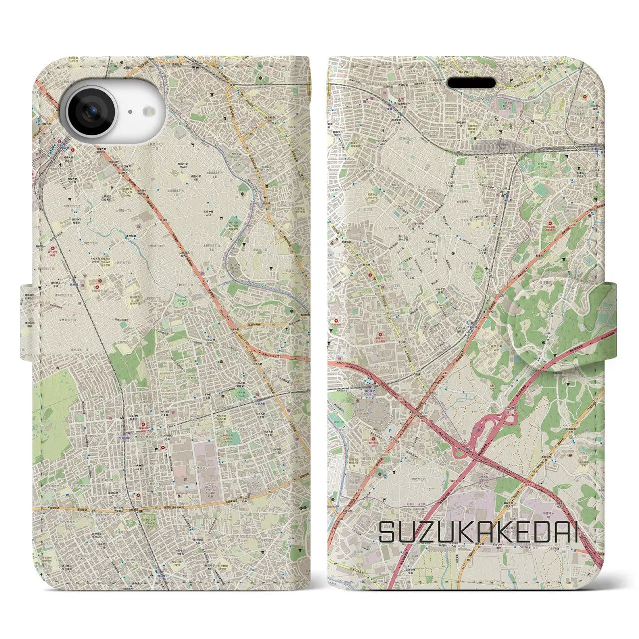 【すずかけ台(東京都)】地図柄iPhoneケース(手帳タイプ)