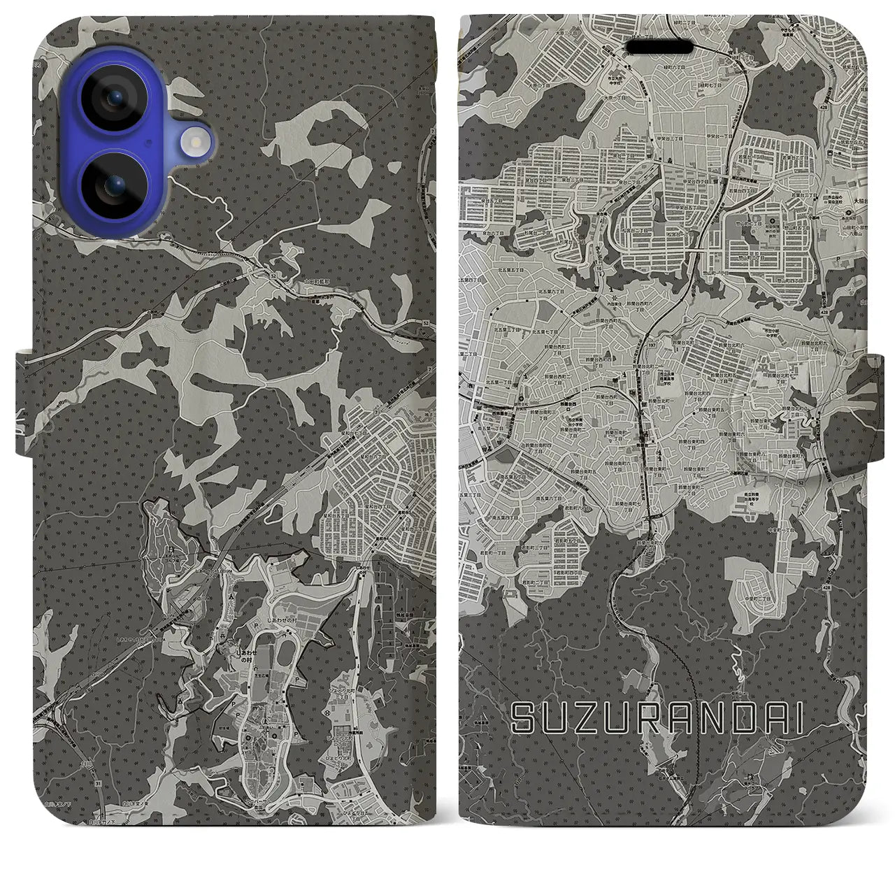 【鈴蘭台(兵庫県)】地図柄iPhoneケース(手帳タイプ)モノトーン・iPhone 16 Pro Max 用