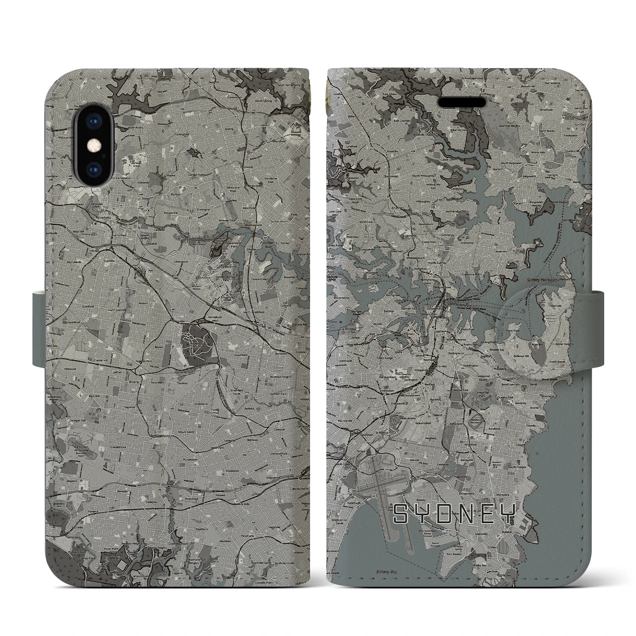 【シドニー(オーストラリア)】地図柄iPhoneケース(手帳タイプ)モノトーン・iPhone XS / X 用