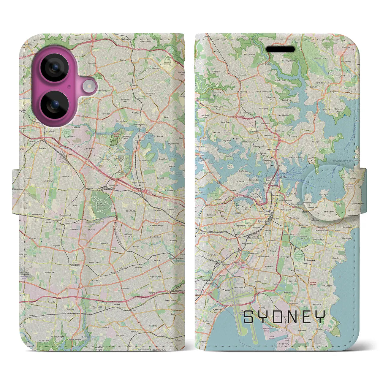 【シドニー(オーストラリア)】地図柄iPhoneケース(手帳タイプ)ナチュラル・iPhone 16 Pro 用