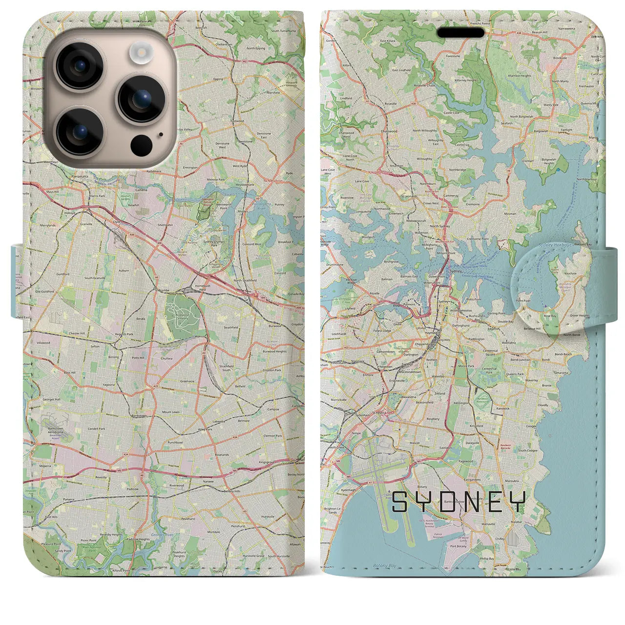 【シドニー(オーストラリア)】地図柄iPhoneケース(手帳タイプ)ナチュラル・iPhone 16 Plus 用