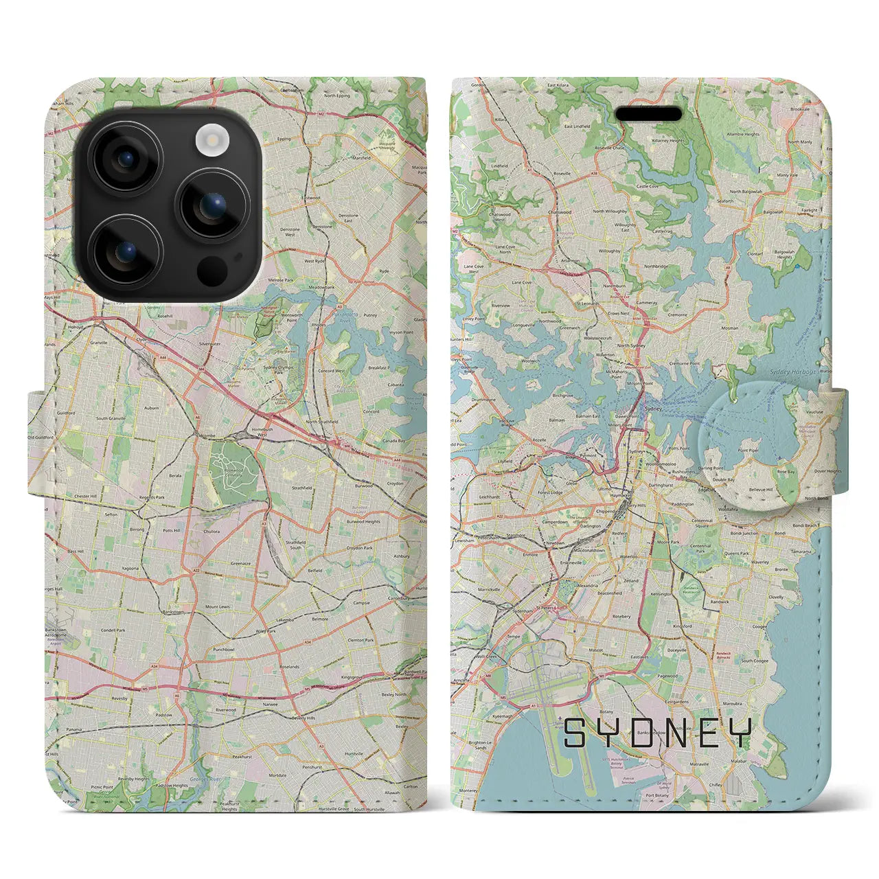 【シドニー(オーストラリア)】地図柄iPhoneケース(手帳タイプ)ナチュラル・iPhone 16 用