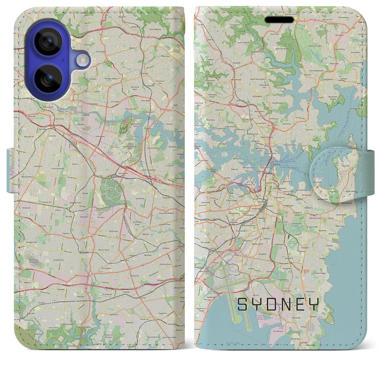 【シドニー(オーストラリア)】地図柄iPhoneケース(手帳タイプ)ナチュラル・iPhone 16 Pro Max 用