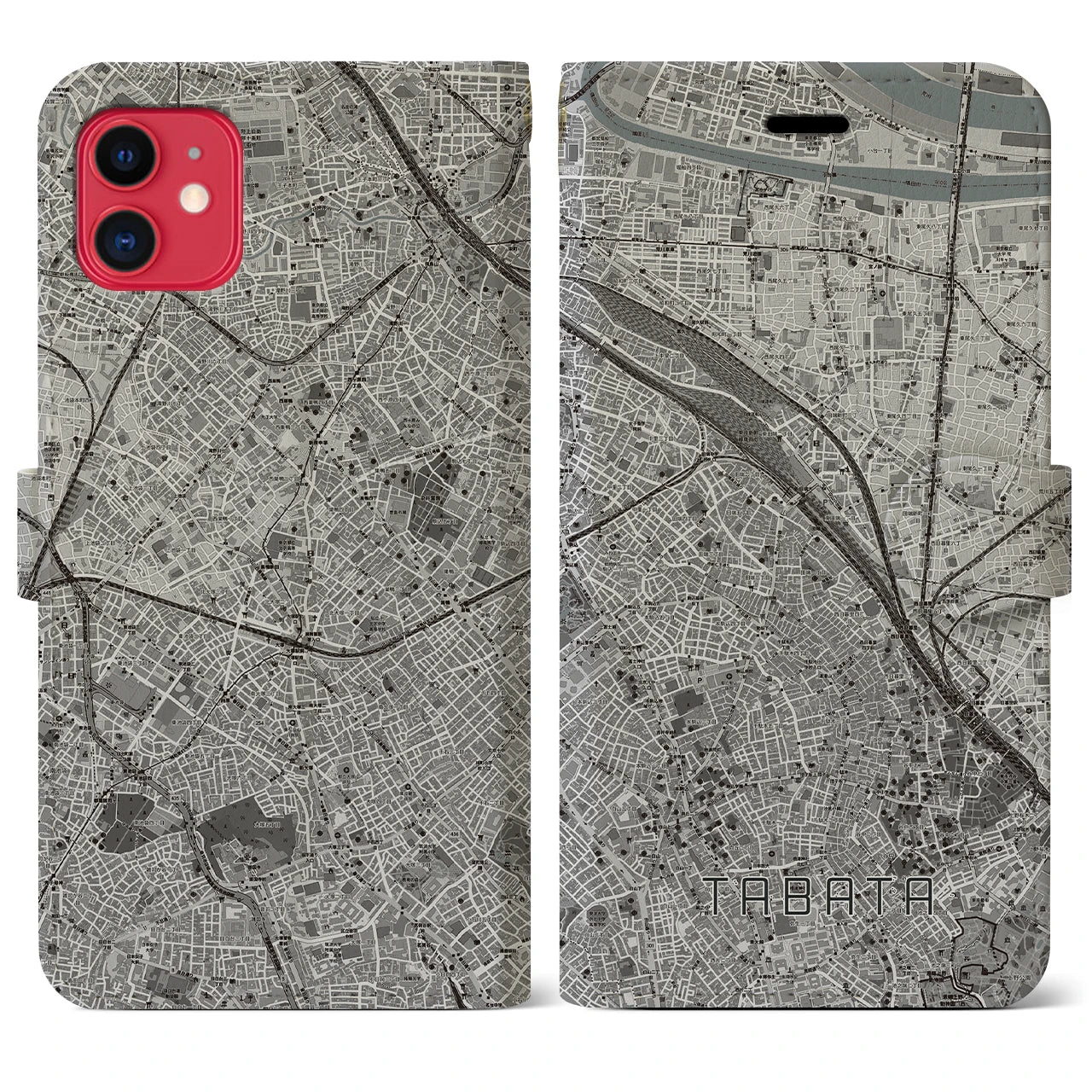 【田端(東京都)】地図柄iPhoneケース(手帳タイプ)モノトーン・iPhone 11 用