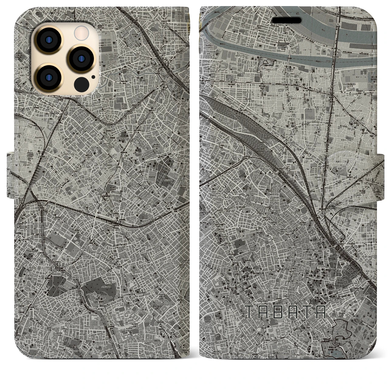 【田端(東京都)】地図柄iPhoneケース(手帳タイプ)モノトーン・iPhone 12 Pro Max 用