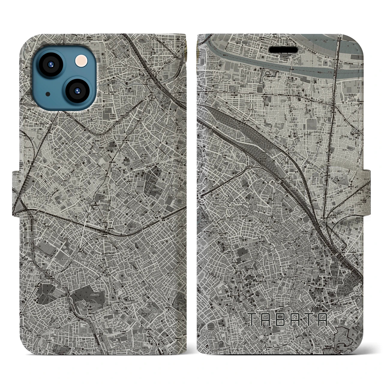 【田端(東京都)】地図柄iPhoneケース(手帳タイプ)モノトーン・iPhone 13 用