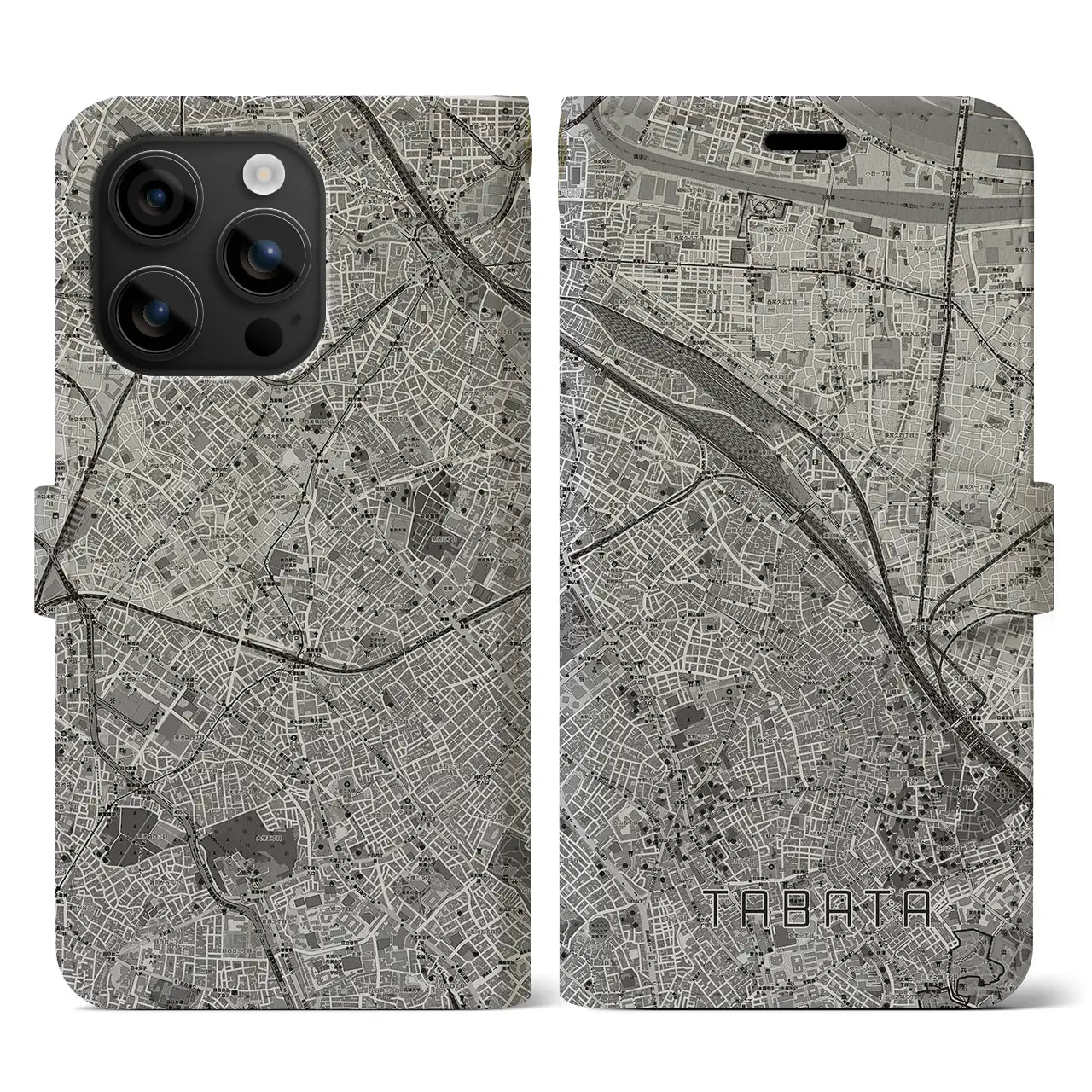 【田端(東京都)】地図柄iPhoneケース(手帳タイプ)モノトーン・iPhone 16 用