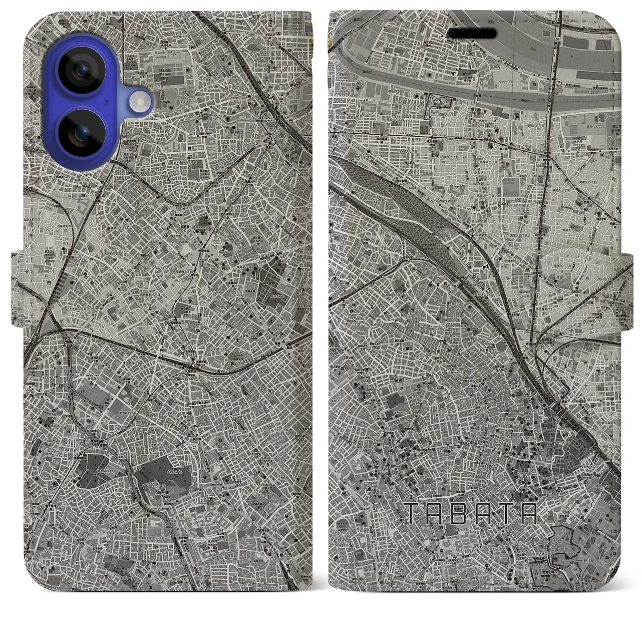 【田端(東京都)】地図柄iPhoneケース(手帳タイプ)モノトーン・iPhone 16 Pro Max 用