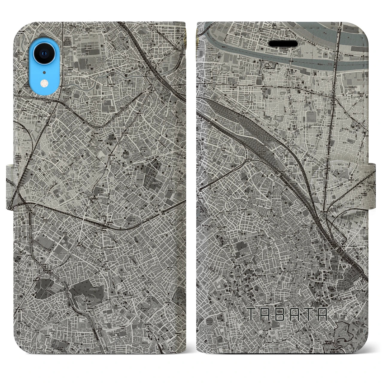 【田端(東京都)】地図柄iPhoneケース(手帳タイプ)モノトーン・iPhone XR 用