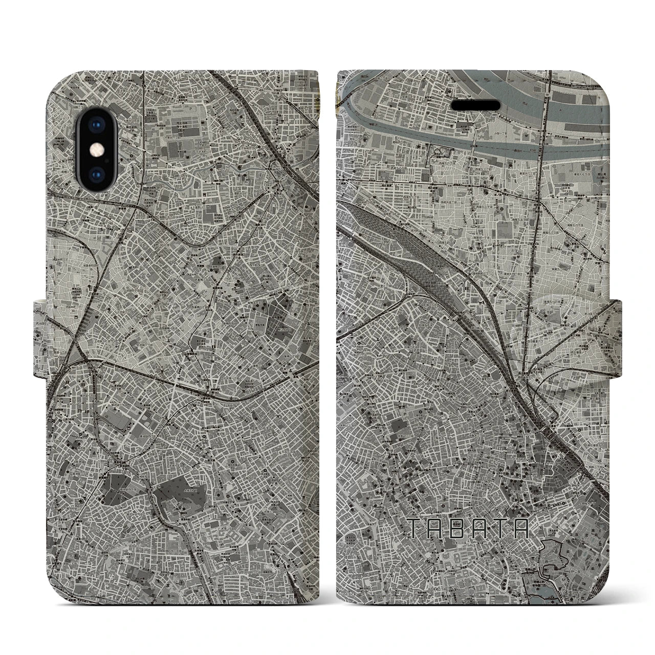 【田端(東京都)】地図柄iPhoneケース(手帳タイプ)モノトーン・iPhone XS / X 用