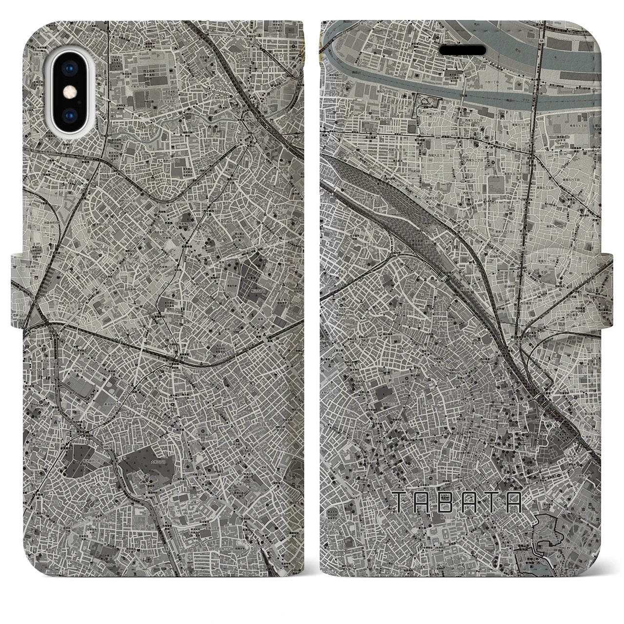 【田端(東京都)】地図柄iPhoneケース(手帳タイプ)モノトーン・iPhone XS Max 用