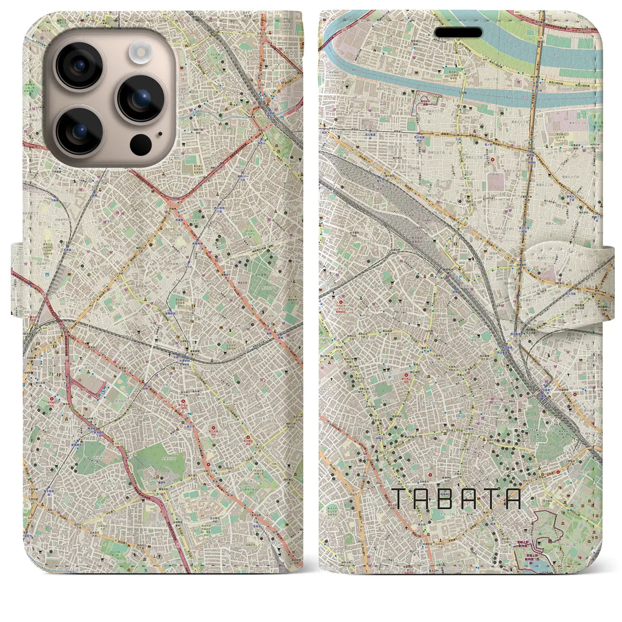 【田端(東京都)】地図柄iPhoneケース(手帳タイプ)ナチュラル・iPhone 16 Plus 用