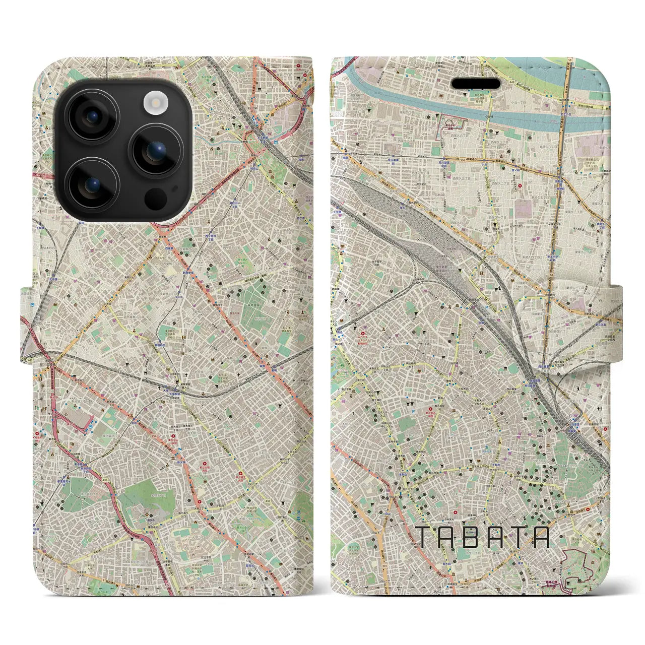 【田端(東京都)】地図柄iPhoneケース(手帳タイプ)ナチュラル・iPhone 16 用