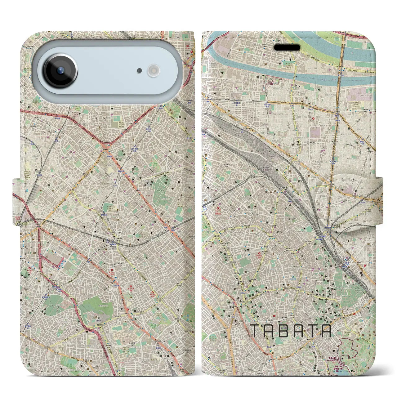 【田端(東京都)】地図柄iPhoneケース(手帳タイプ)モノトーン・iPhone 17 Pro Max 用