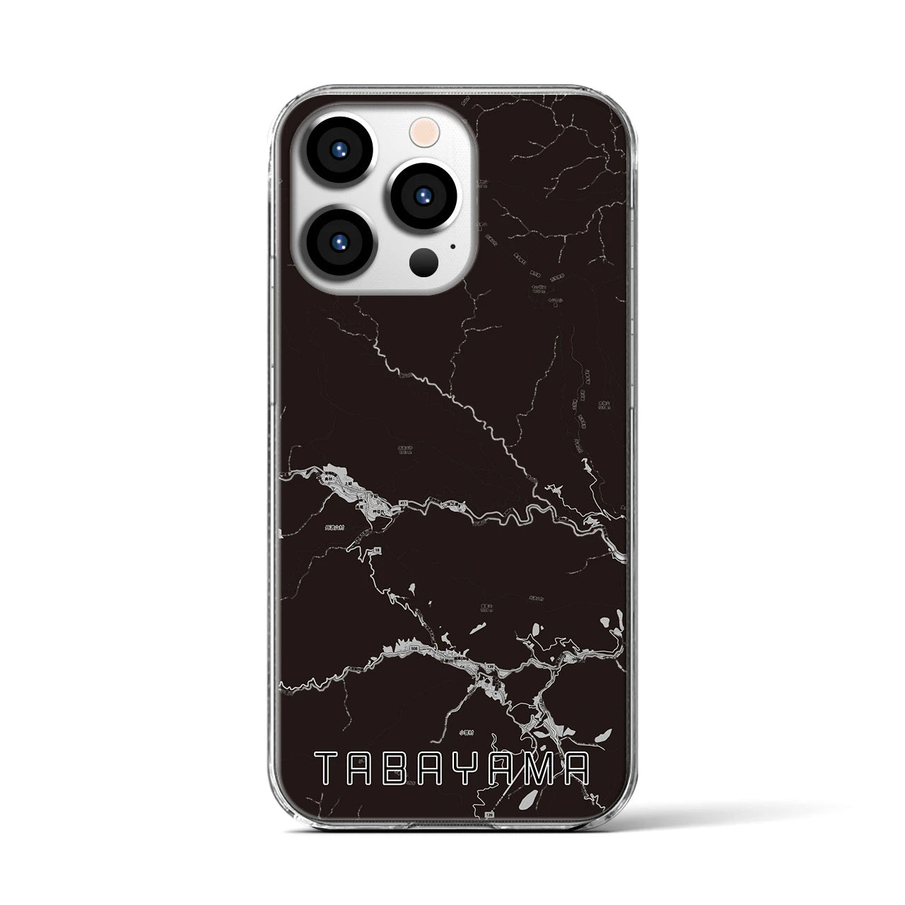 【丹波山(山梨県)】地図柄iPhoneケース(クリアタイプ)モノトーン・iPhone 13 Pro 用