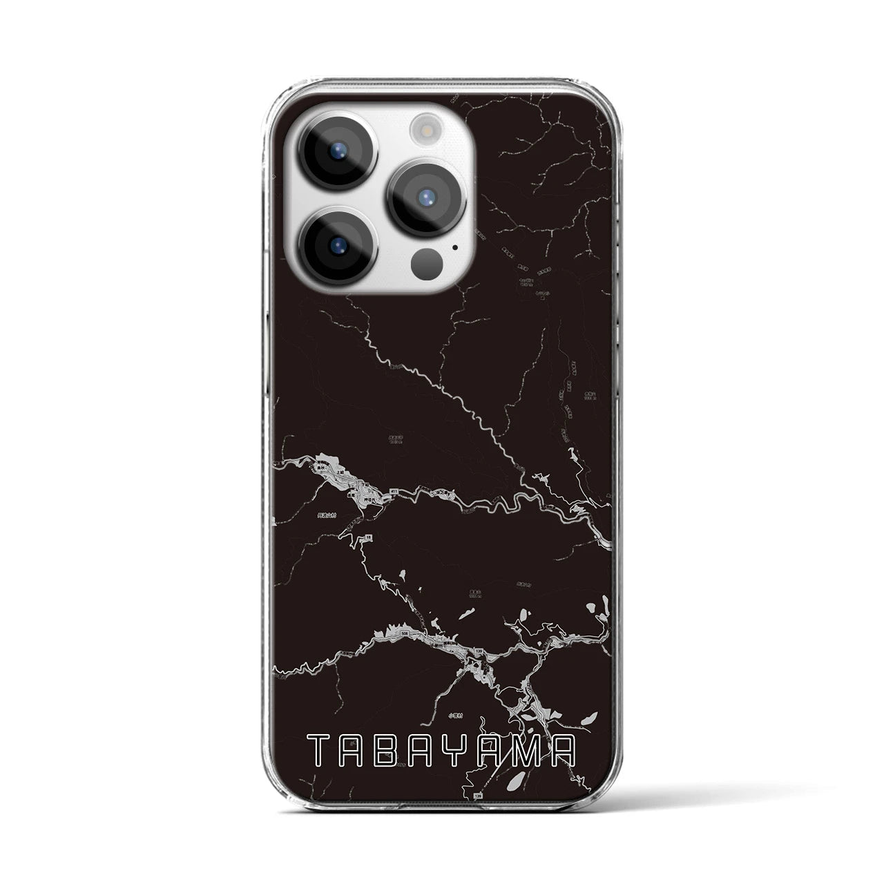 【丹波山(山梨県)】地図柄iPhoneケース(クリアタイプ)モノトーン・iPhone 14 Pro 用