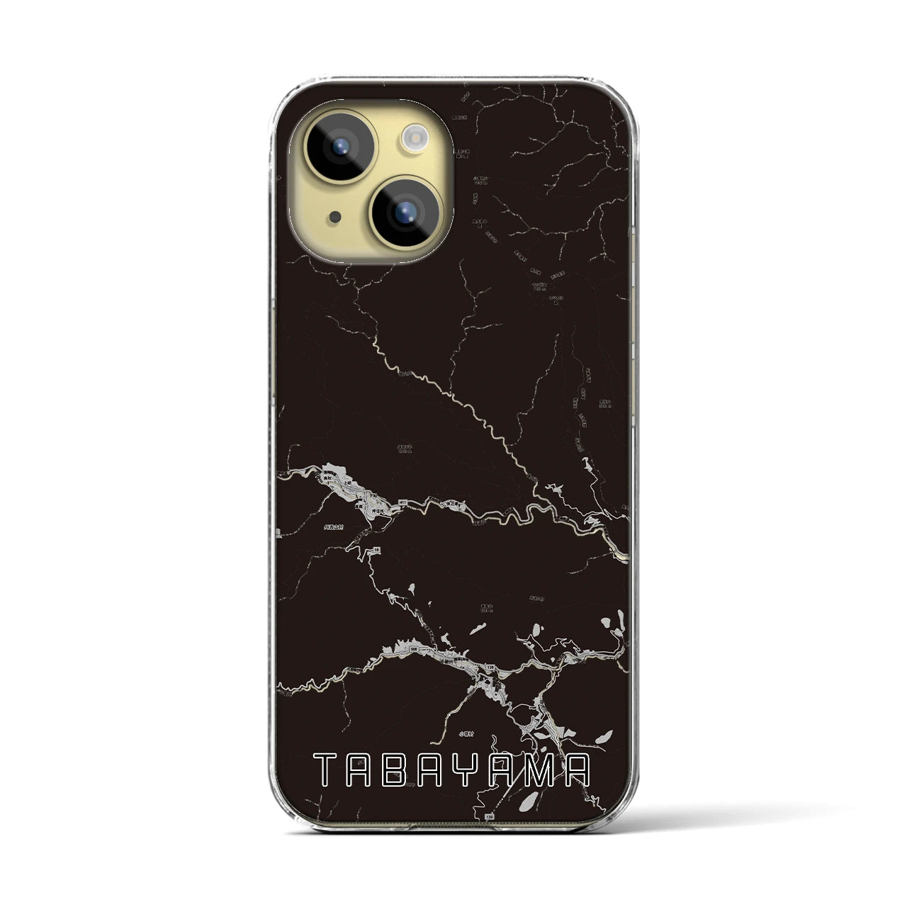 【丹波山(山梨県)】地図柄iPhoneケース(クリアタイプ)モノトーン・iPhone 15 用