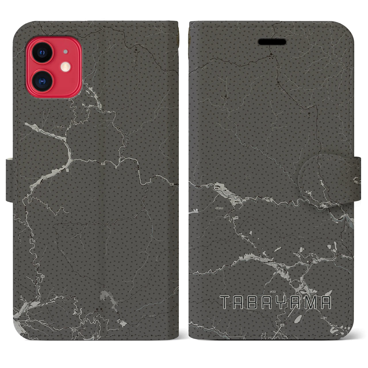 【丹波山(山梨県)】地図柄iPhoneケース(手帳タイプ)モノトーン・iPhone 11 用