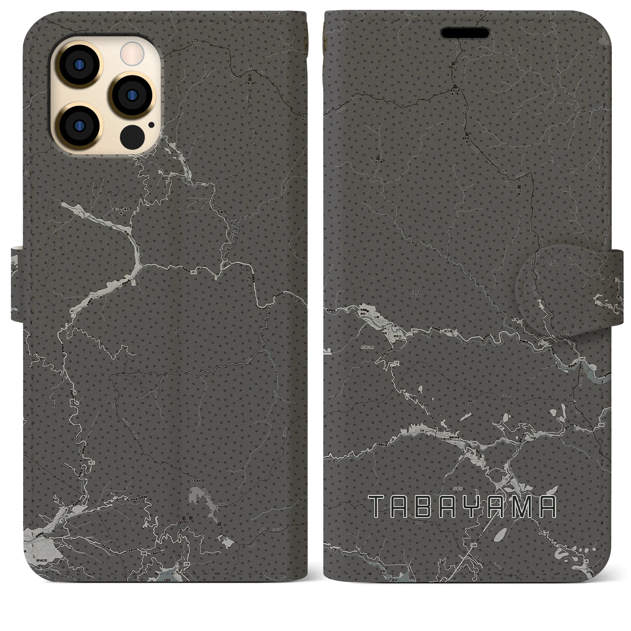 【丹波山(山梨県)】地図柄iPhoneケース(手帳タイプ)モノトーン・iPhone 12 Pro Max 用