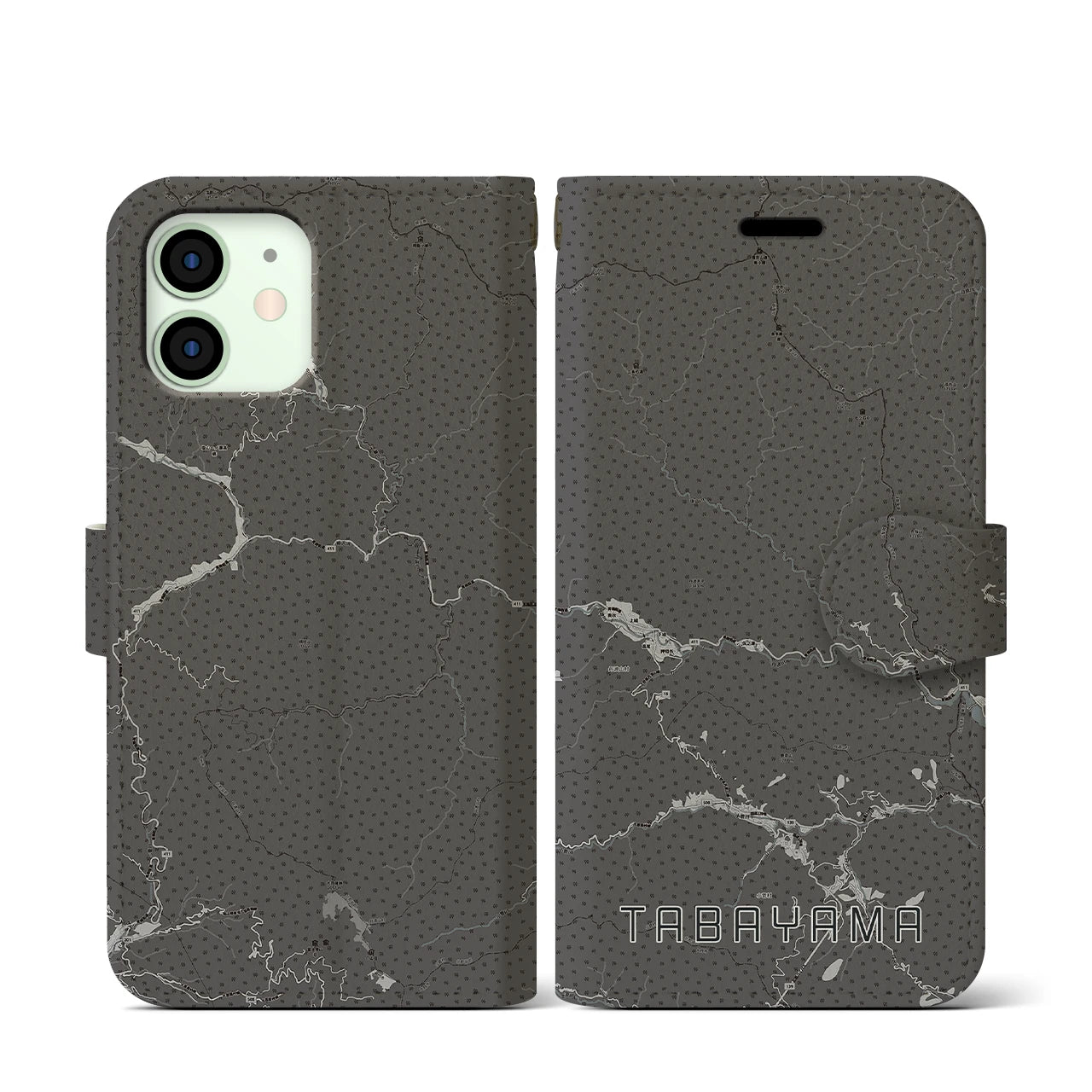 【丹波山(山梨県)】地図柄iPhoneケース(手帳タイプ)モノトーン・iPhone 12 mini 用