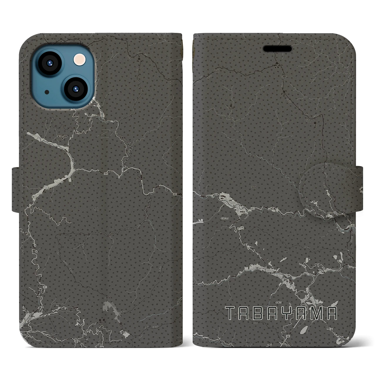 【丹波山(山梨県)】地図柄iPhoneケース(手帳タイプ)モノトーン・iPhone 13 用
