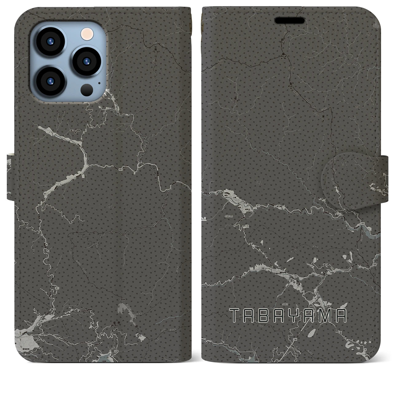 【丹波山(山梨県)】地図柄iPhoneケース(手帳タイプ)モノトーン・iPhone 13 Pro Max 用