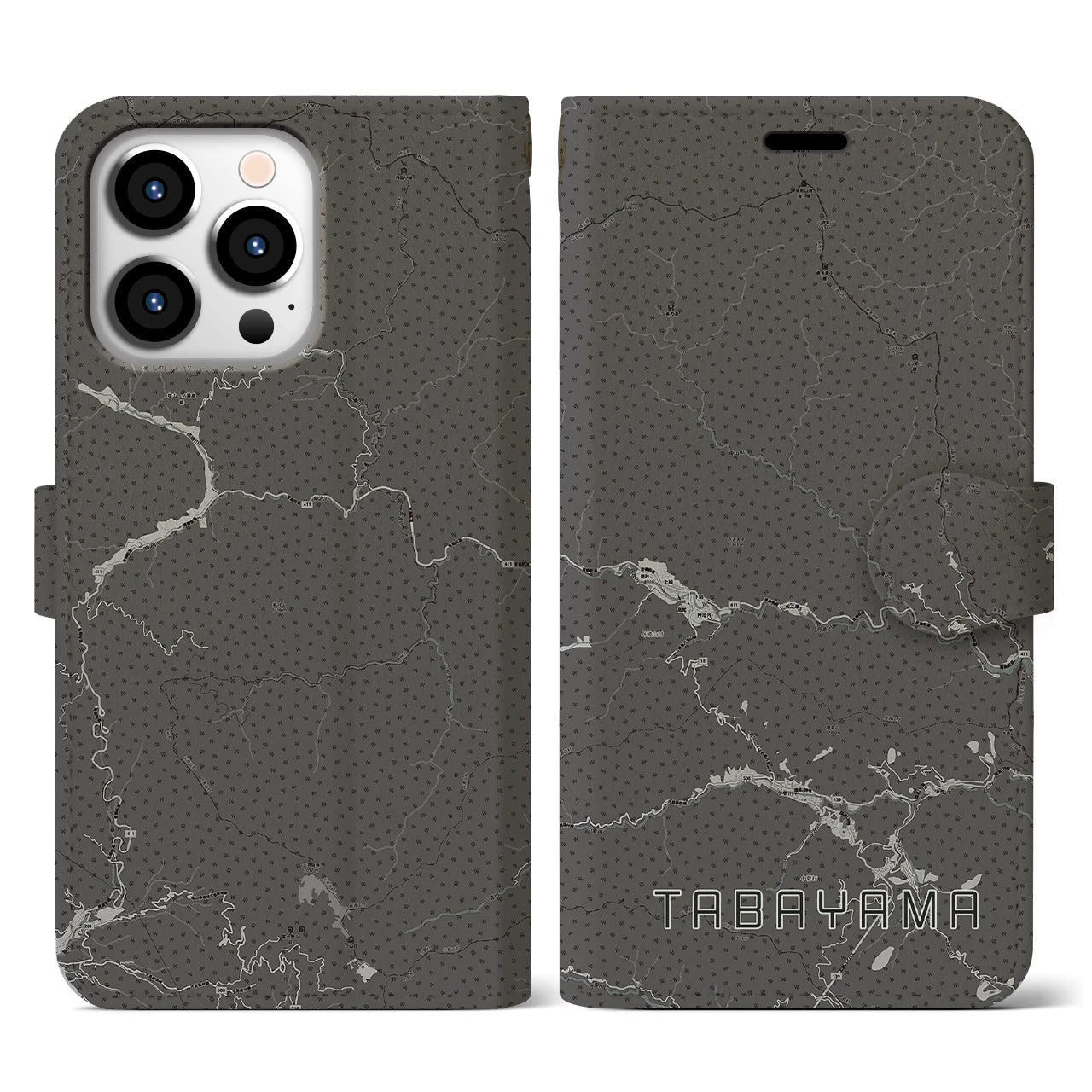 【丹波山(山梨県)】地図柄iPhoneケース(手帳タイプ)モノトーン・iPhone 13 Pro 用