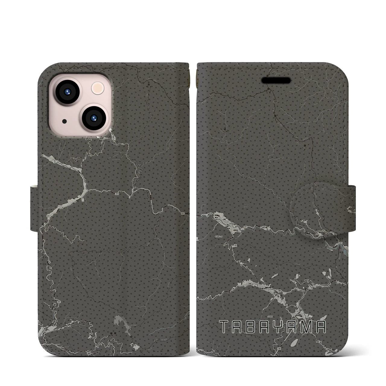 【丹波山(山梨県)】地図柄iPhoneケース(手帳タイプ)モノトーン・iPhone 13 mini 用