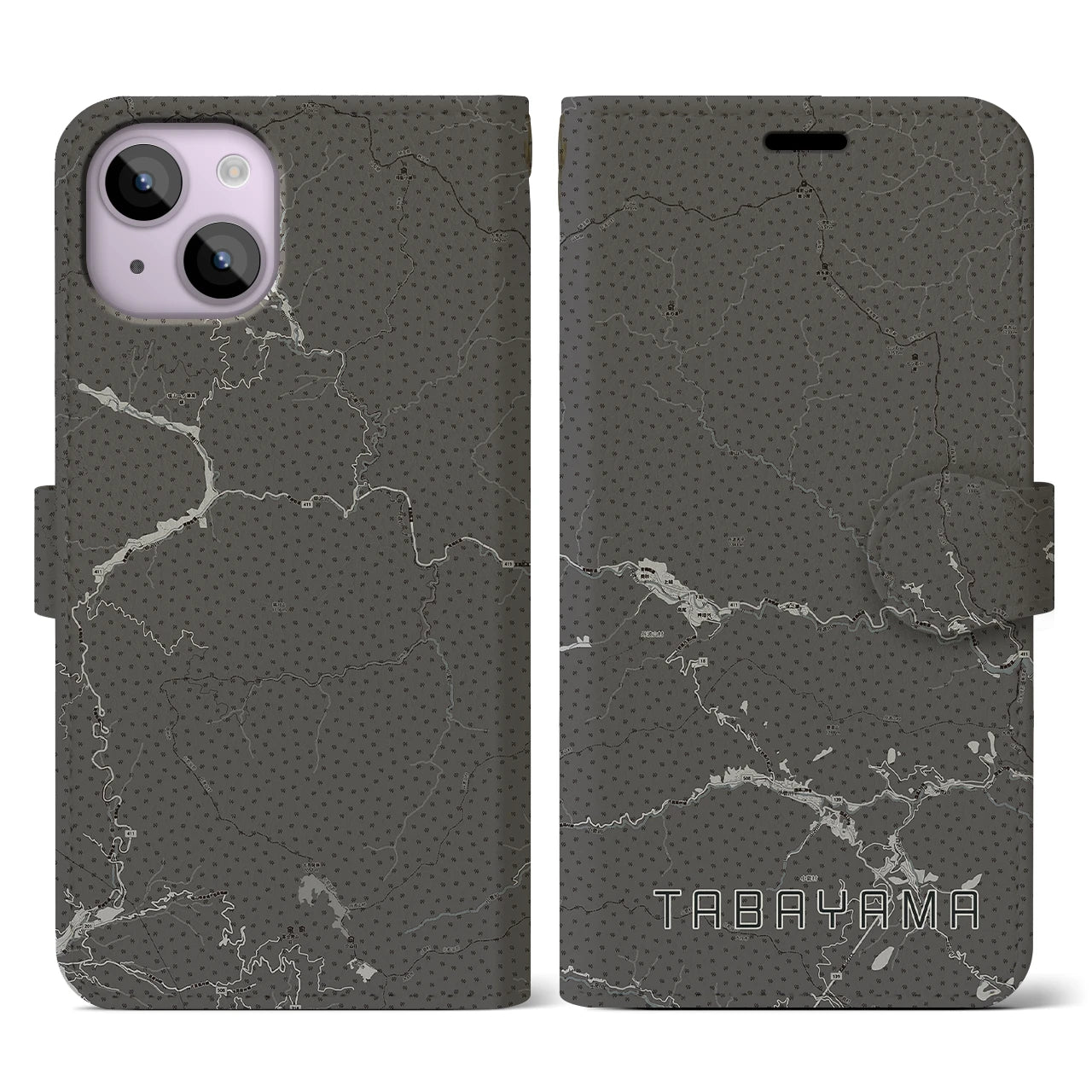 【丹波山(山梨県)】地図柄iPhoneケース(手帳タイプ)モノトーン・iPhone 14 用
