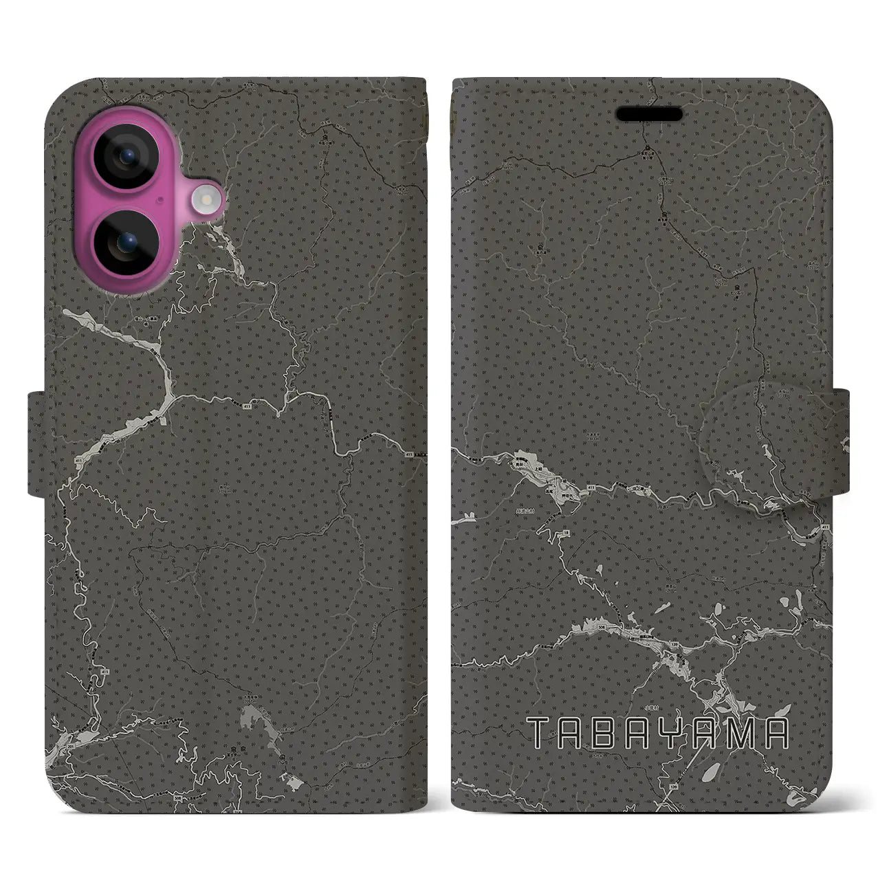 【丹波山(山梨県)】地図柄iPhoneケース(手帳タイプ)モノトーン・iPhone 16 Pro 用