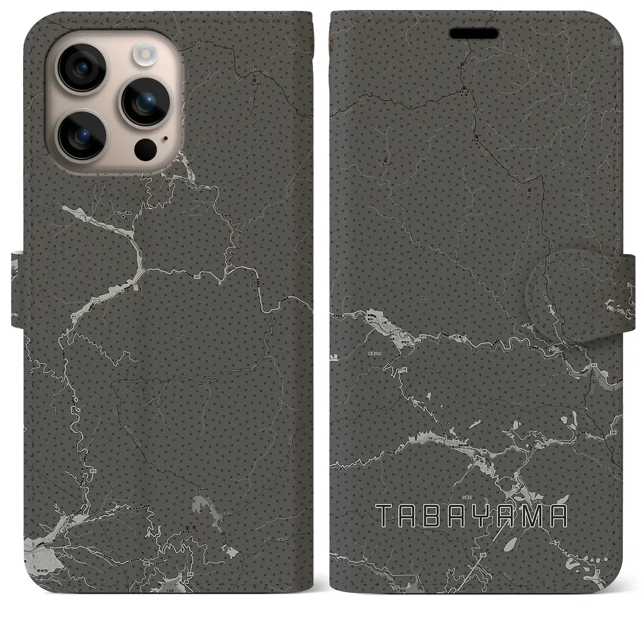 【丹波山(山梨県)】地図柄iPhoneケース(手帳タイプ)モノトーン・iPhone 16 Plus 用