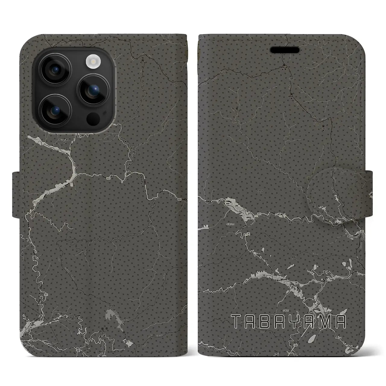【丹波山(山梨県)】地図柄iPhoneケース(手帳タイプ)モノトーン・iPhone 16 用