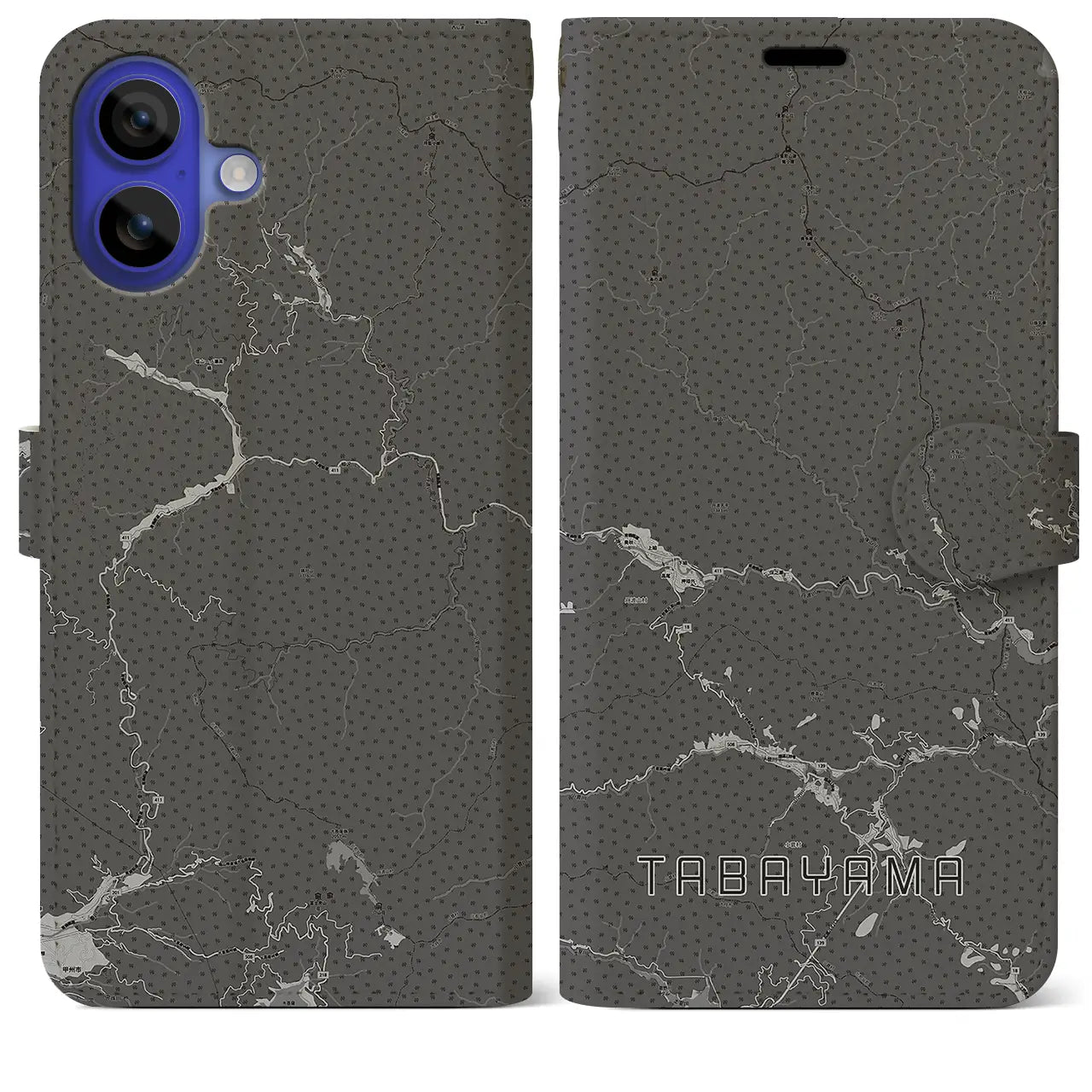 【丹波山(山梨県)】地図柄iPhoneケース(手帳タイプ)モノトーン・iPhone 16 Pro Max 用