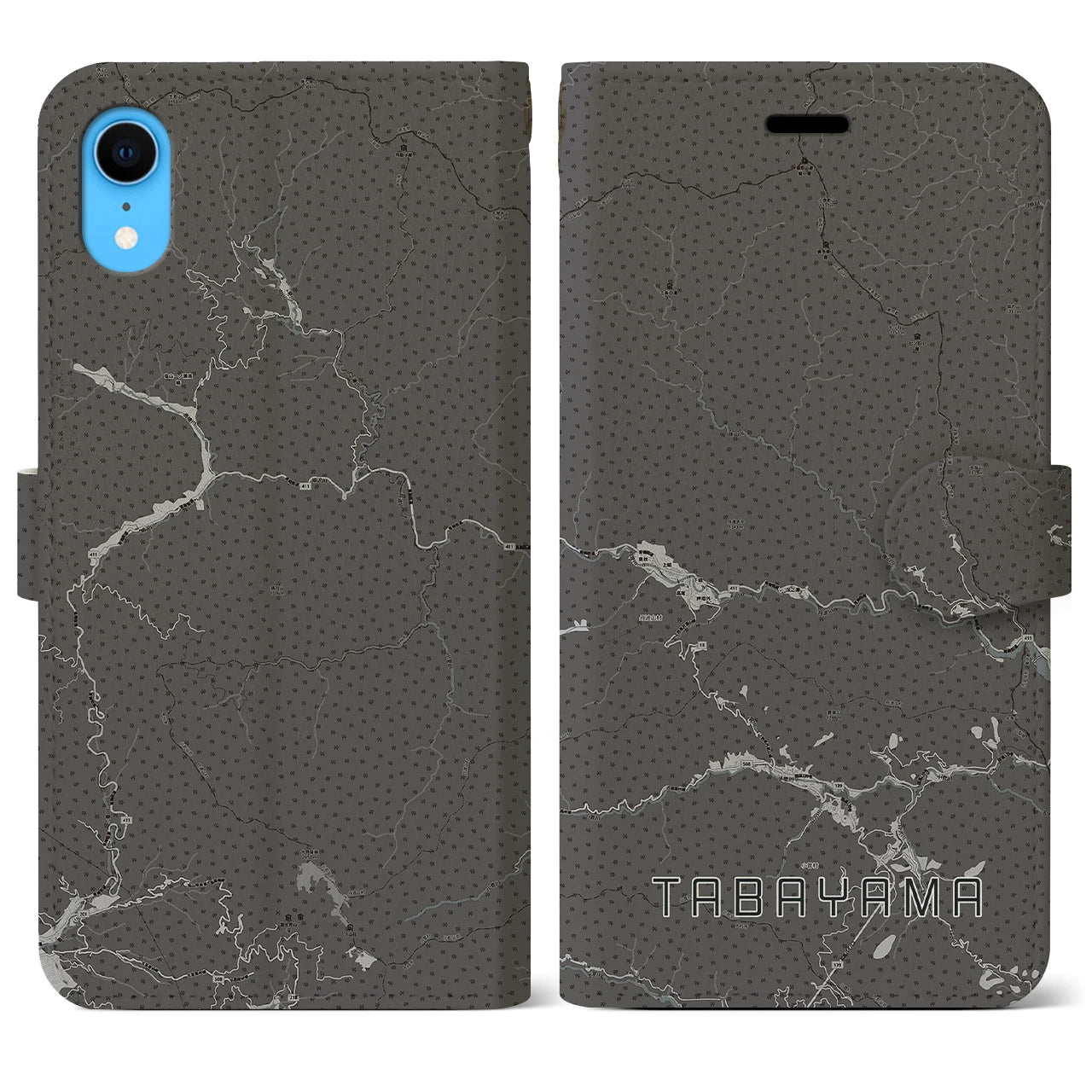 【丹波山(山梨県)】地図柄iPhoneケース(手帳タイプ)モノトーン・iPhone XR 用