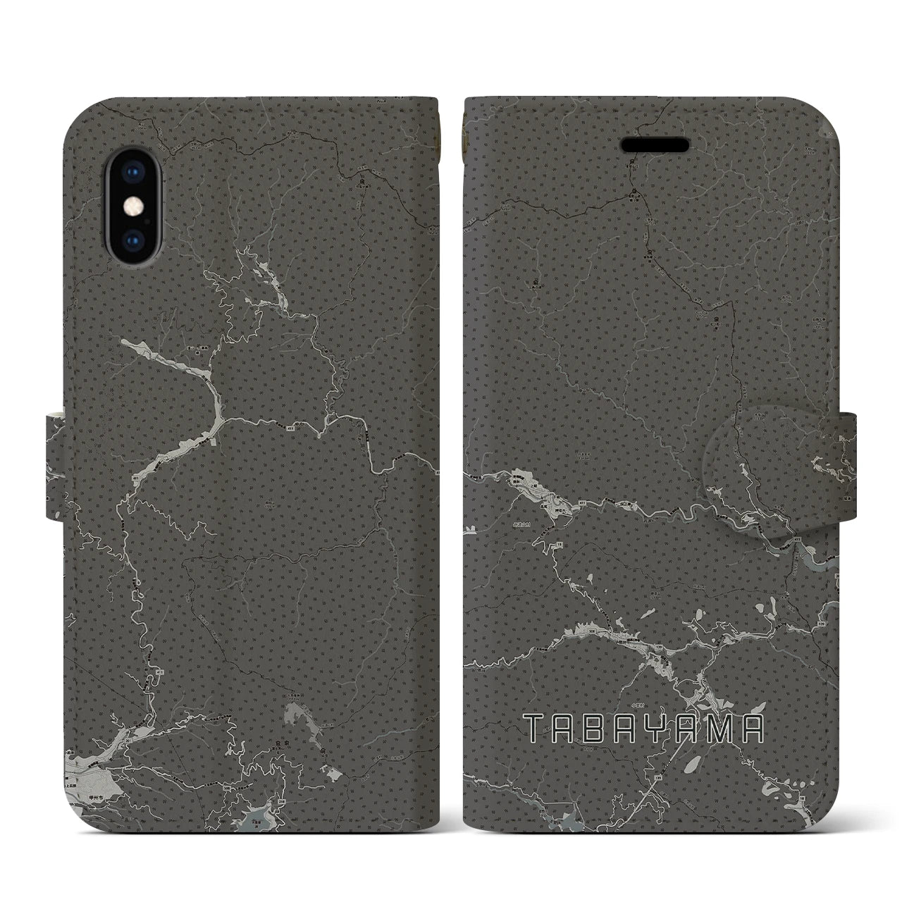 【丹波山(山梨県)】地図柄iPhoneケース(手帳タイプ)モノトーン・iPhone XS / X 用